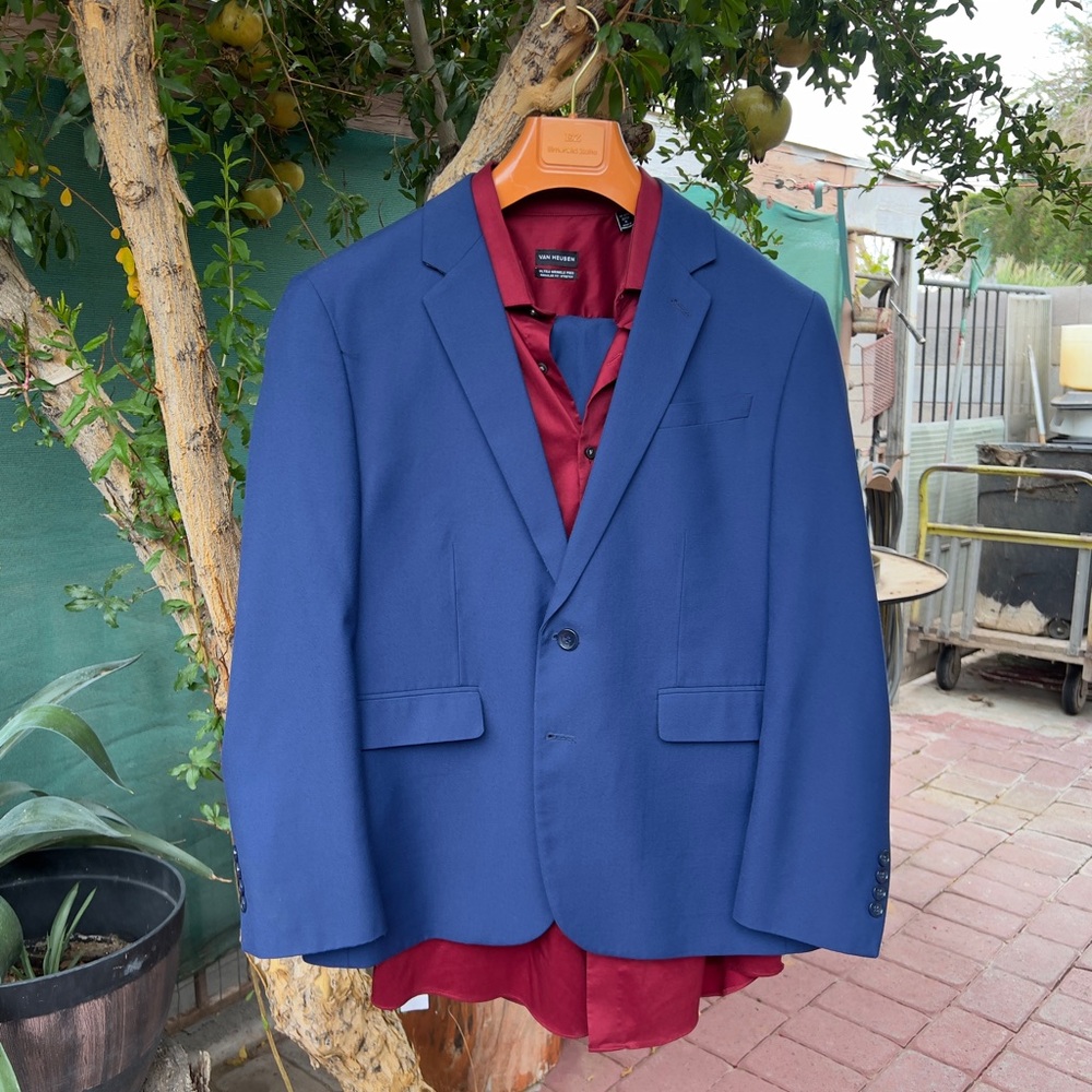 Van Heusen Royal Blue Blazer and pants with Burgundy Shirt